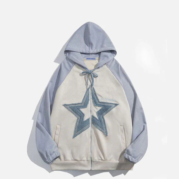 Aelfric Eden Suede Star Patchwork Zip Up Hoodie