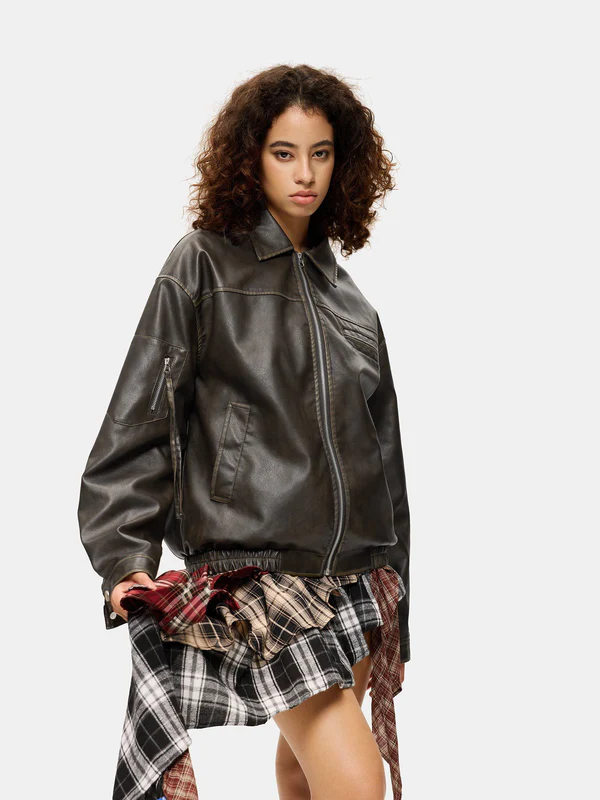 Aelfric Eden Multi Pocket Faux Leather Cropped Jacket